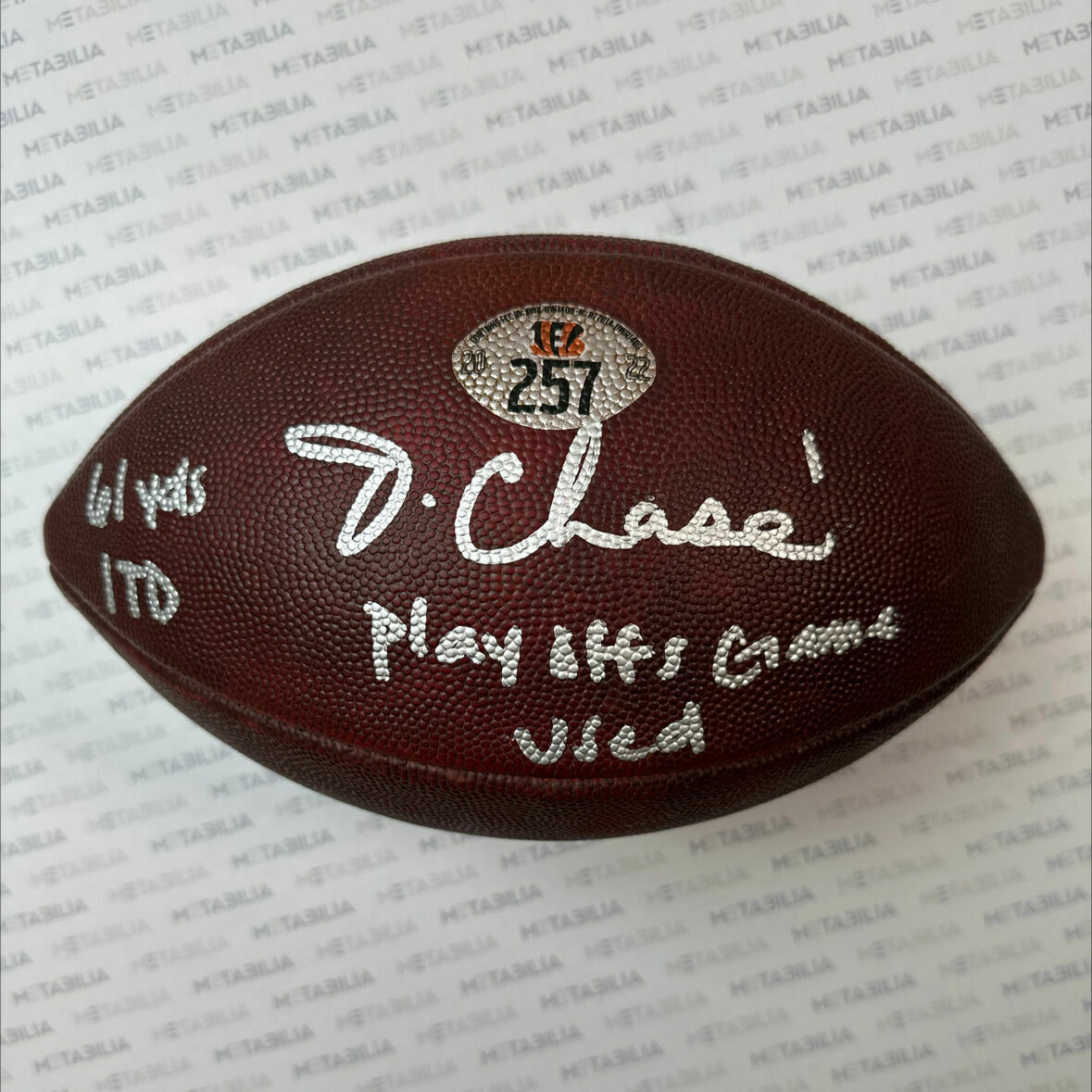 Chase Signed & Inscribed PLAYOFF Game-Used Ball #257 vs Bills Photomatched