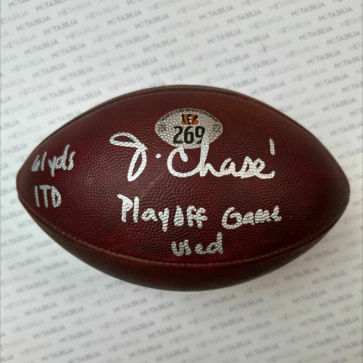 Chase Signed & Inscribed PLAYOFF Game-Used Ball #269 vs Bills Photomatched