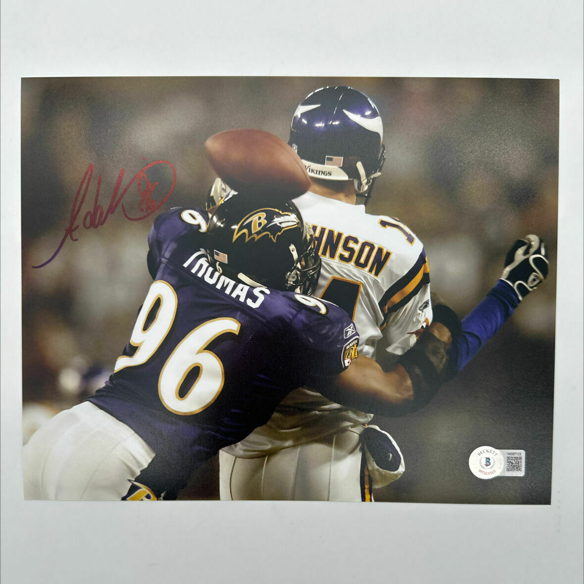 Adalius Thomas Signed 8x10 Sack VS Vikings