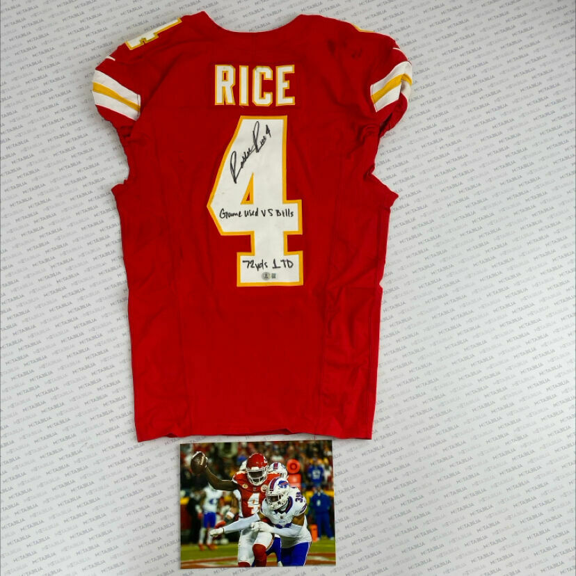 #4 Rice Signed & Inscribed Rookie Season Game-Worn Jersey vs Bills - COMES WITH 8x10 PRINTED PHOTOMATCH
