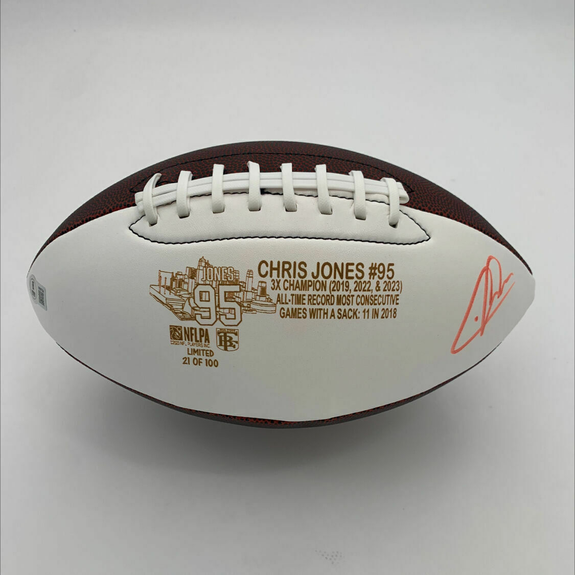 LIMITED EDITION Chris Jones Signed White Panel Ball W/ Red Ink