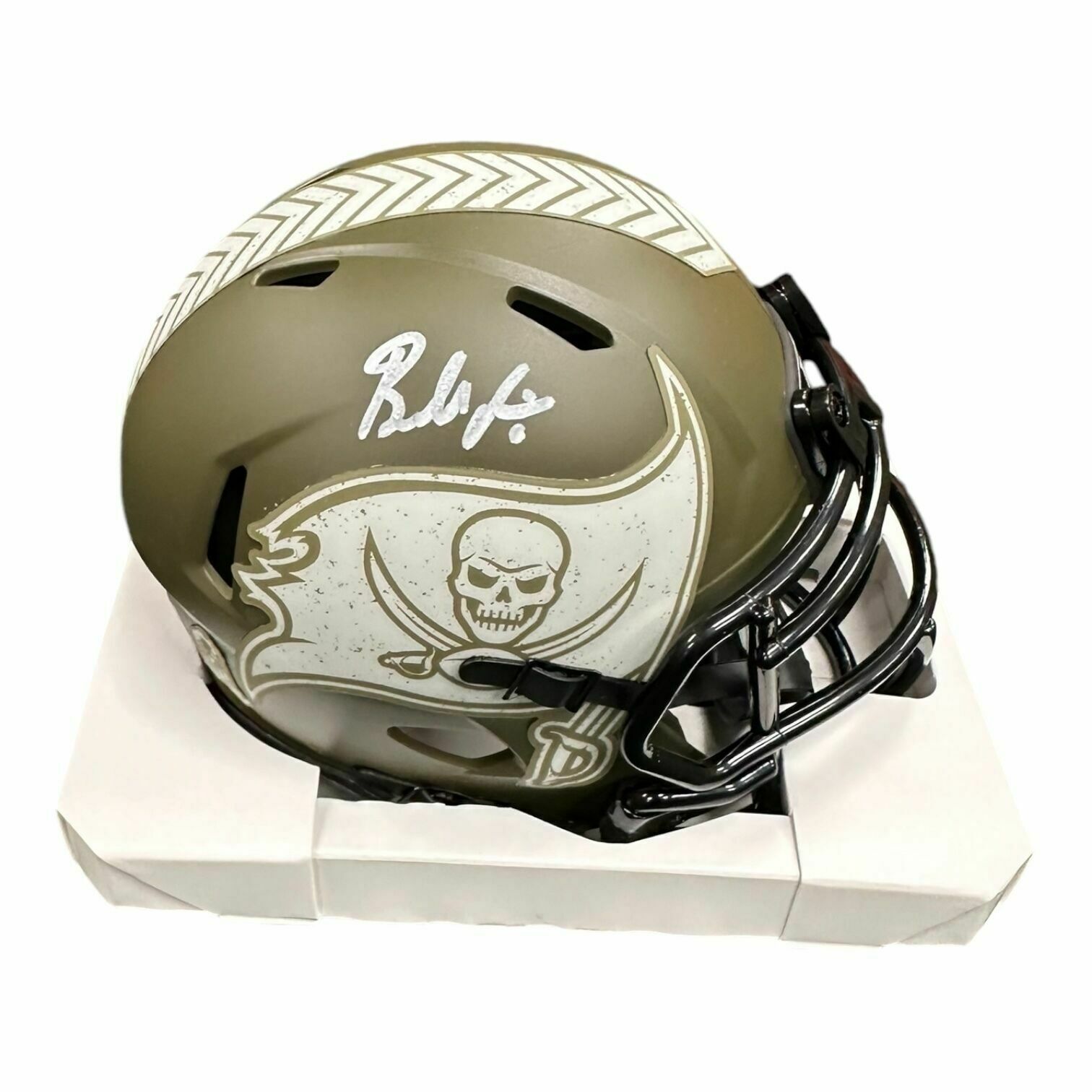 Baker Mayfield Autographed Riddell Salute to Service Green Mini Helmet - BAS QR