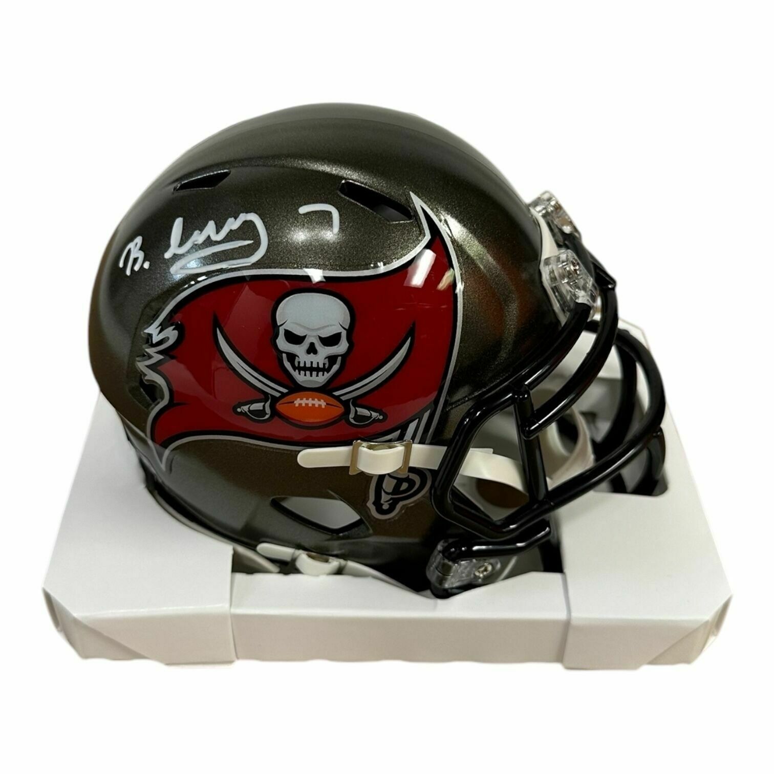Bucky Irving Autographed Riddell Pewter Mini Helmet - BAS QR