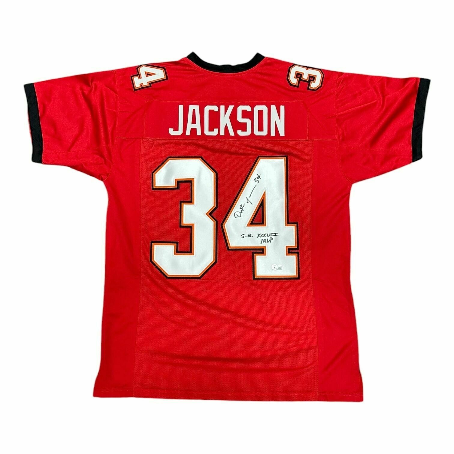 Dexter Jackson Autographed Custom Red XL Jersey w/SB XXVII MVP Inscription - Beckett QR
