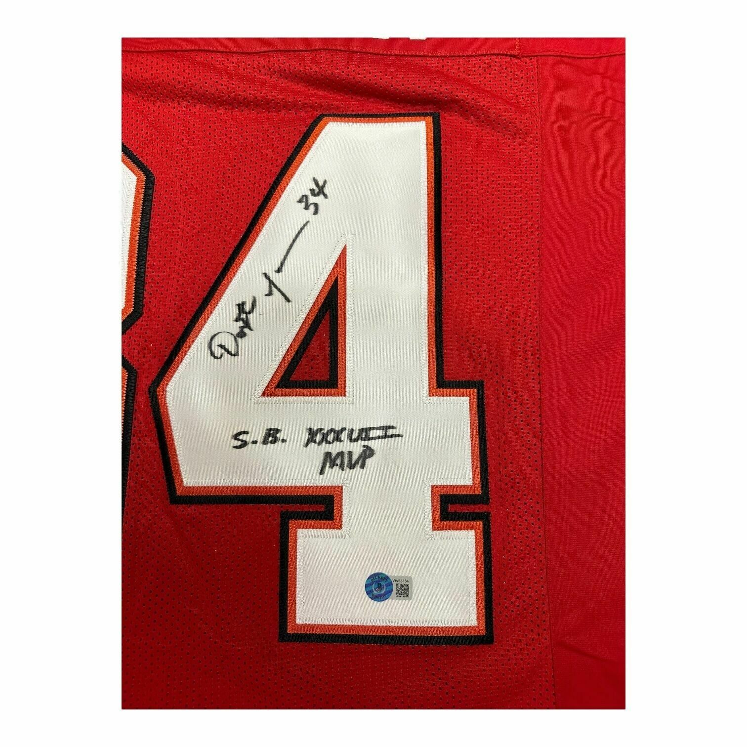 Dexter Jackson Autographed Custom Red XL Jersey w/SB XXVII MVP Inscription - Beckett QR