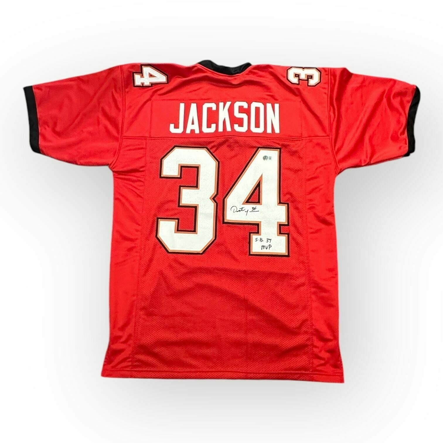 Dexter Jackson Autographed Custom Red Jersey w/SB 37 MVP Inscription - Beckett