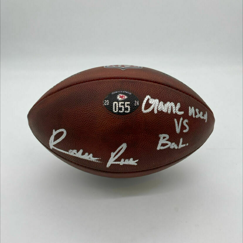 PHOTOMATCHED Rice Signed & Inscribed Game-Used Ball #055 vs Ravens