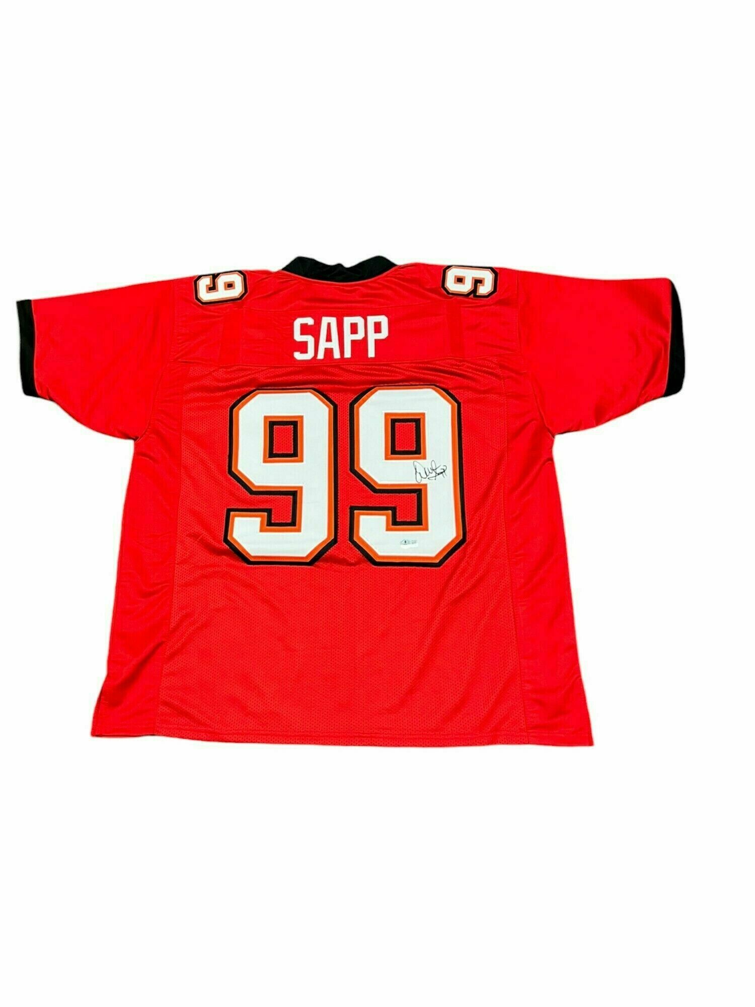 Warren Sapp Autographed Red Custom Jersey - Beckett
