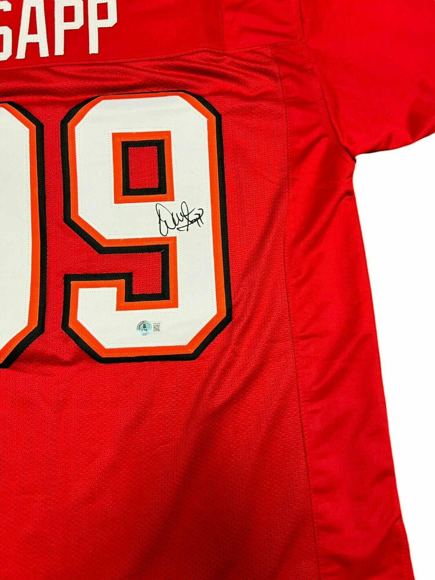 Warren Sapp Autographed Red Custom Jersey - Beckett