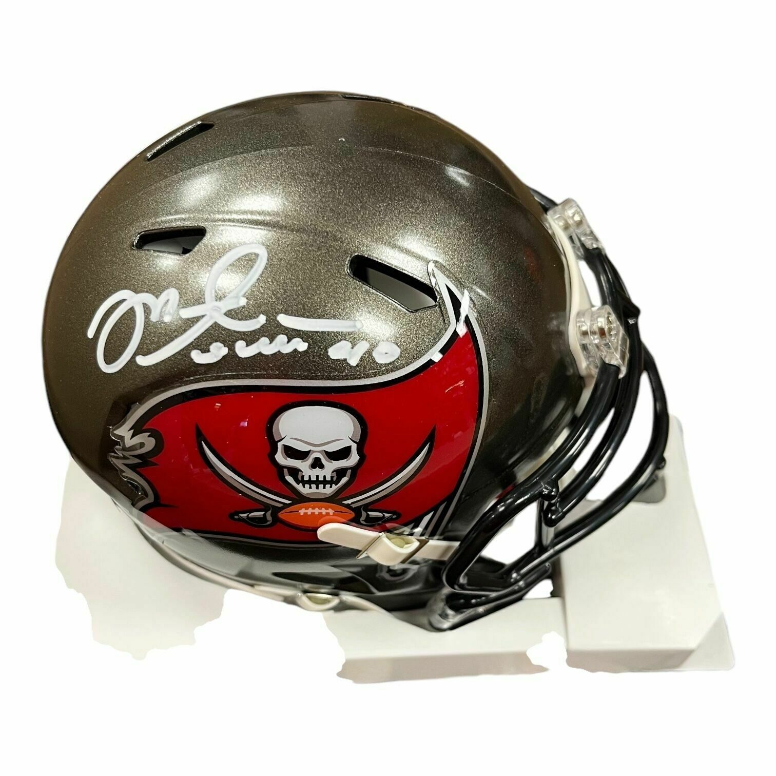 Mike Alstott Autographed Tampa Bay Buccaneers Pewter Mini Helmet - Beckett