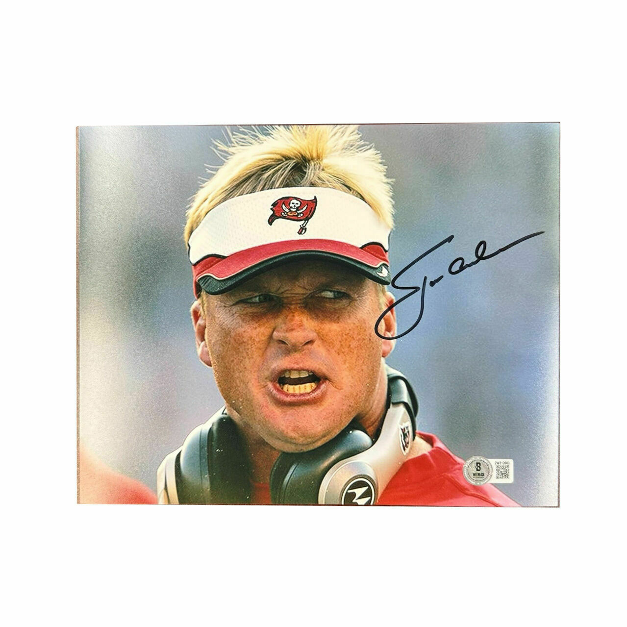 Jon Gruden Autographed 8x10 Growl in Visor Photo - Beckett