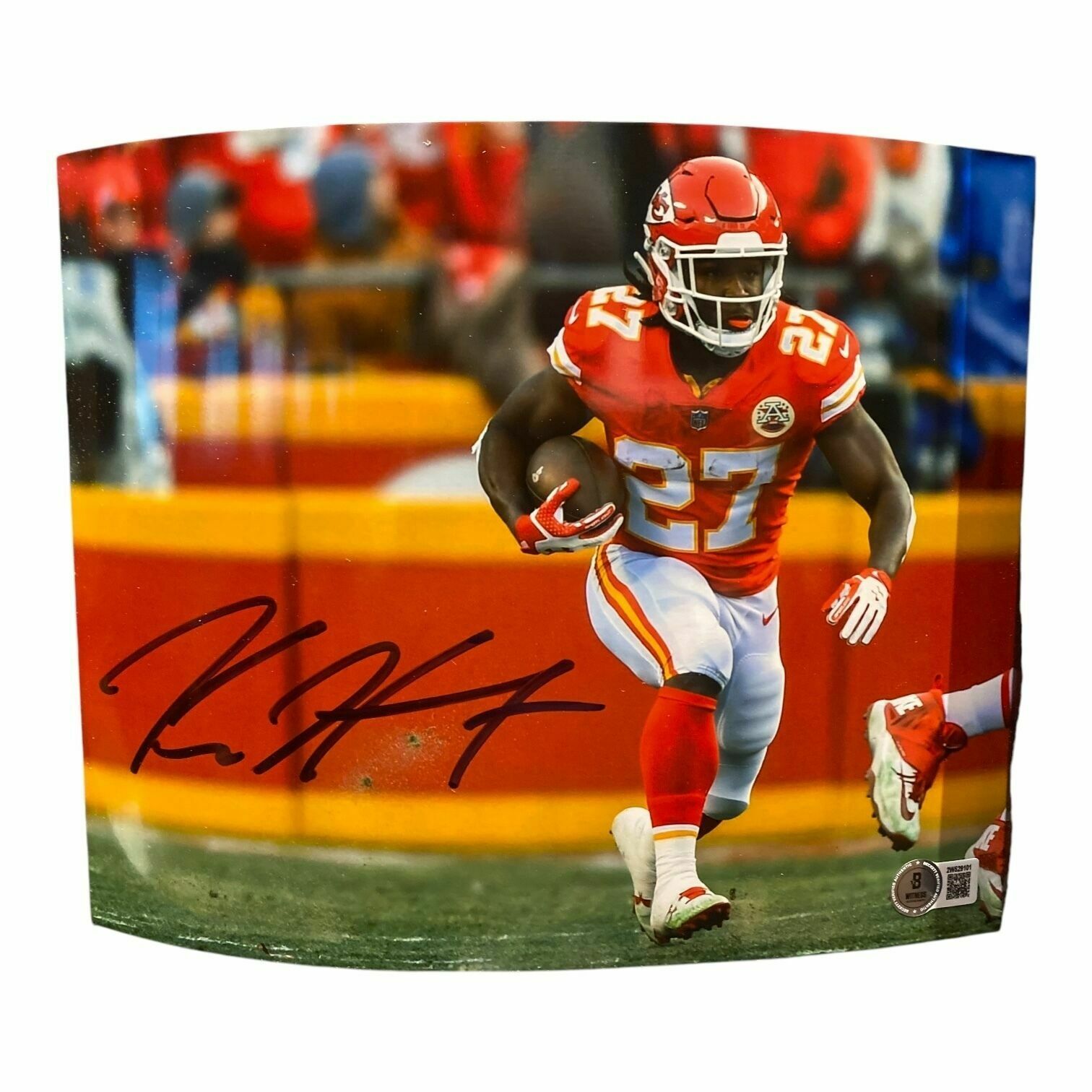Kareem Hunt Autographed 8x10 Photo Running in Red - Beckett