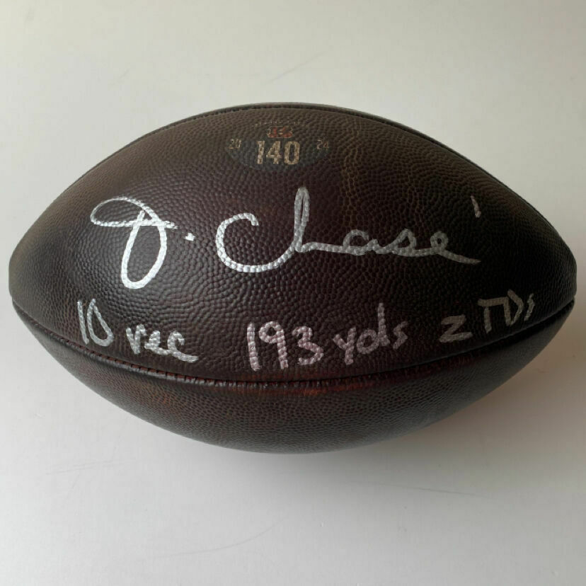 PHOTOMATCHED Chase Signed & Inscribed Game-Used Ball #140 vs Ravens