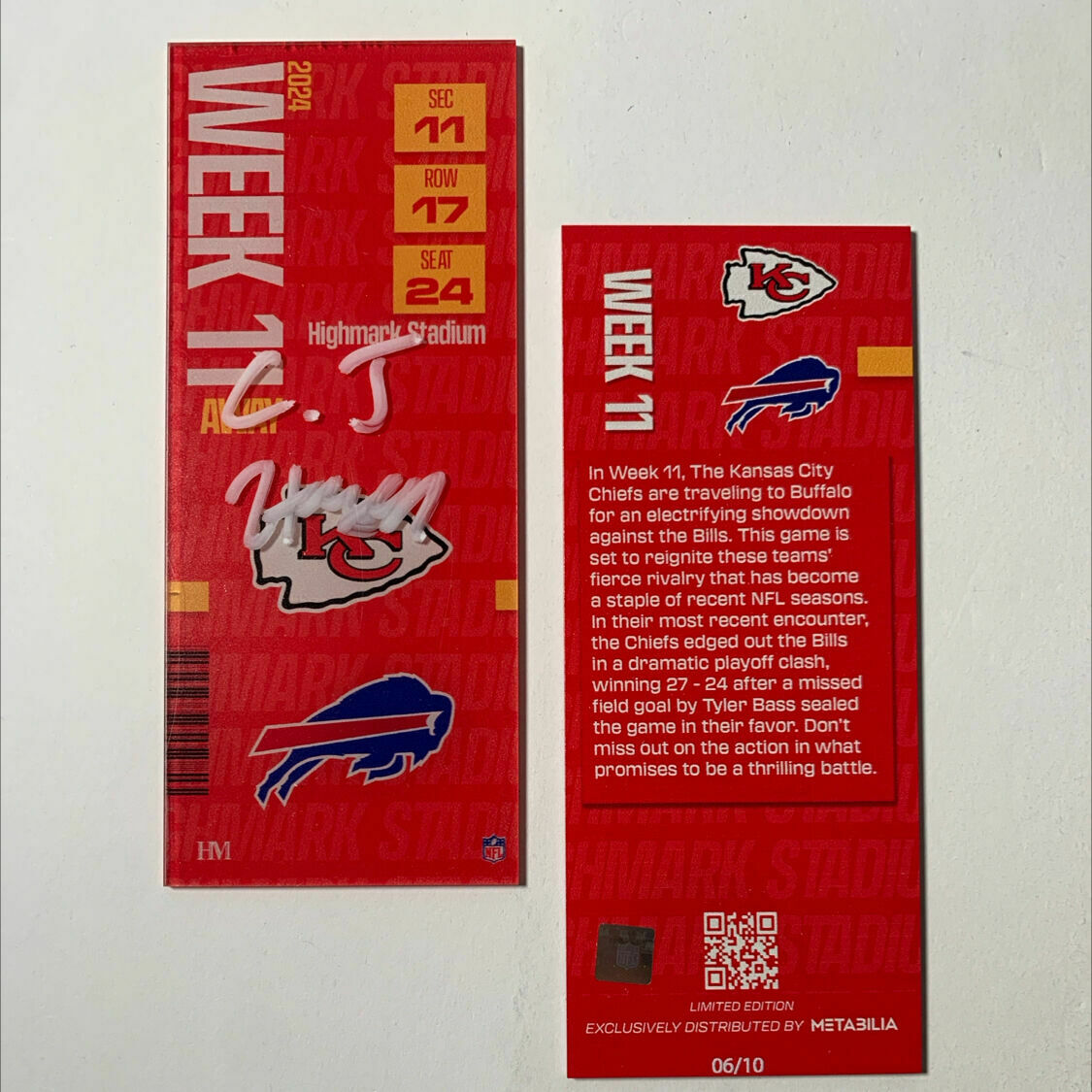 CJ Hanson Signed Week 11 Commemorative Ticket