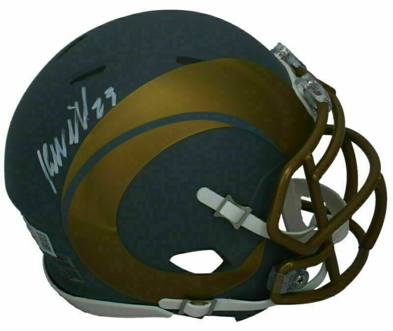 Kyren Williams Autographed (In White) Rams Slate Mini Speed Helmet Beckett