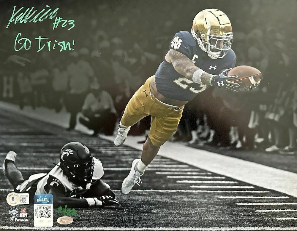 Kyren Williams Autographed (in green ink) & Inscribed "Go Irish" 11" x 14" Photo Beckett / GDL LE 23