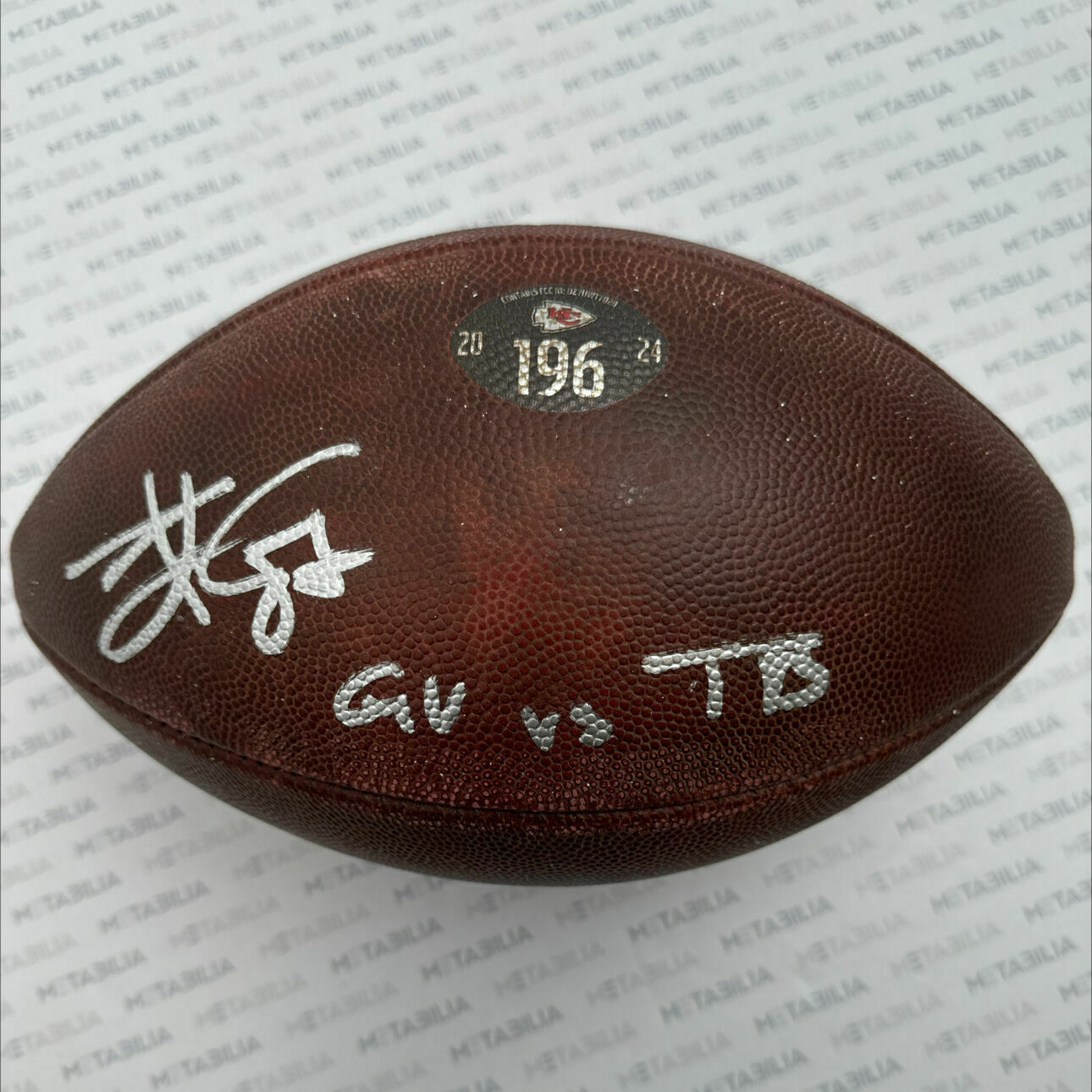 Kelce PHOTOMATCHED Signed & Inscribed Game-Used Ball #196 vs TB