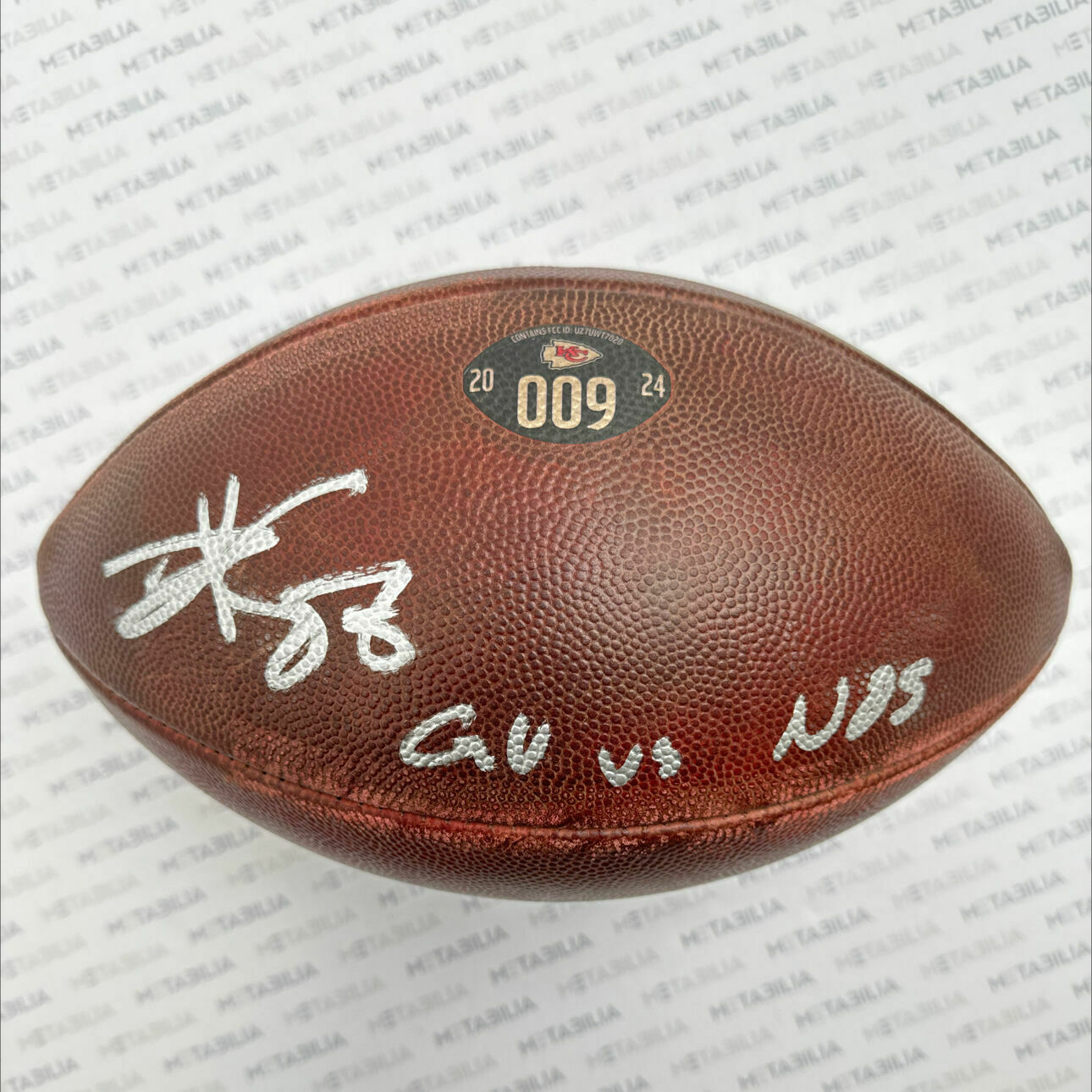 Kelce Signed & Inscribed Game-Used Ball #009 vs Saints