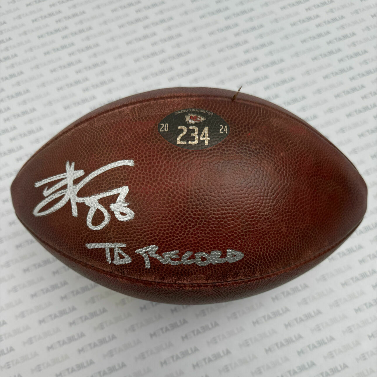 PHOTOMATCHED Kelce Signed & Inscribed Game-Used Ball #234 vs DEN