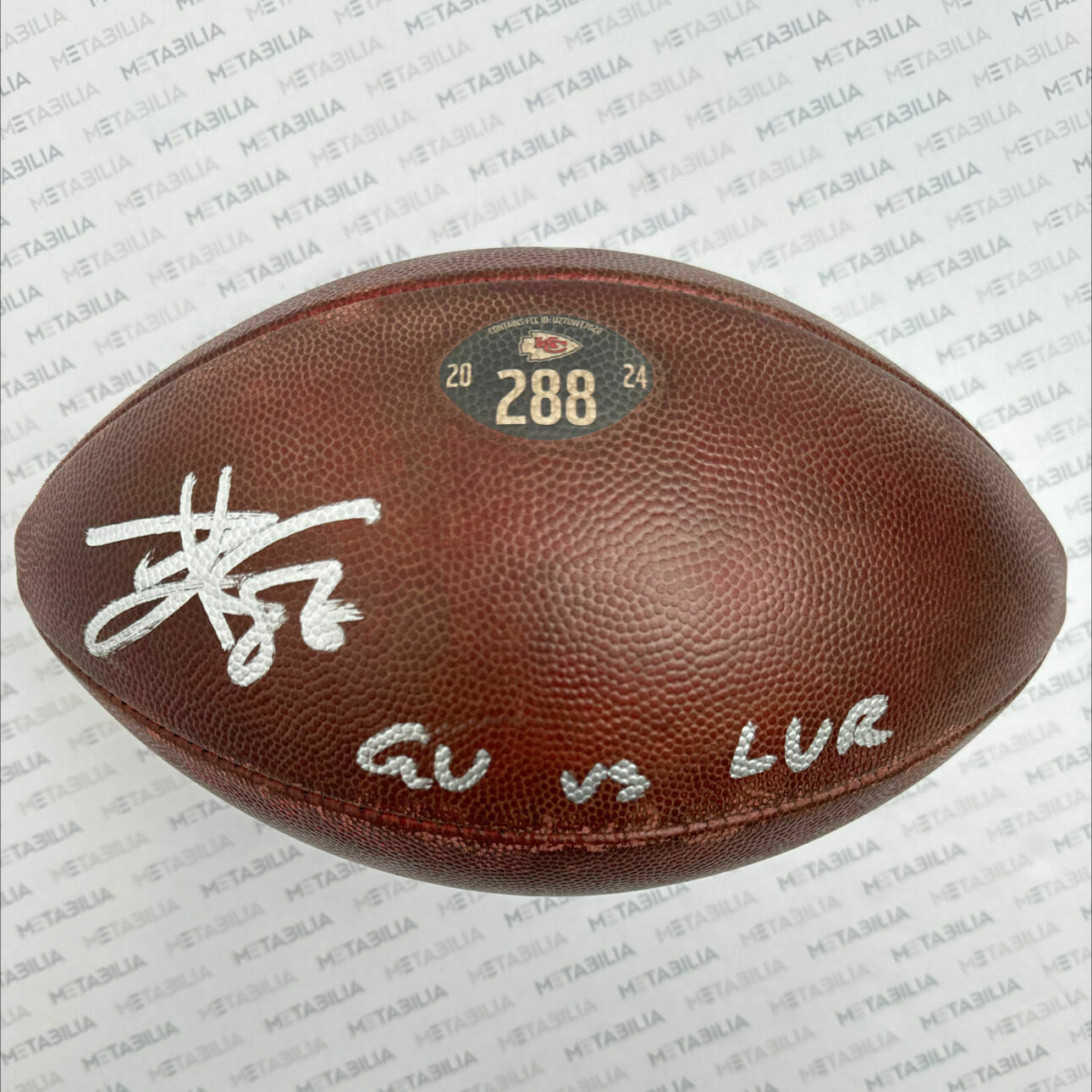 Kelce Signed & Inscribed Game-Used Ball #288 vs LVR