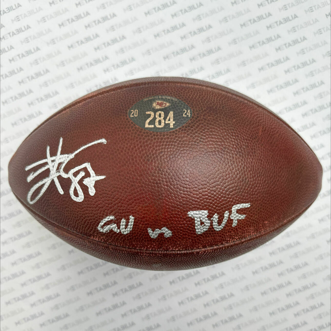 Kelce Signed & Inscribed Game-Used Ball #284 vs BUF