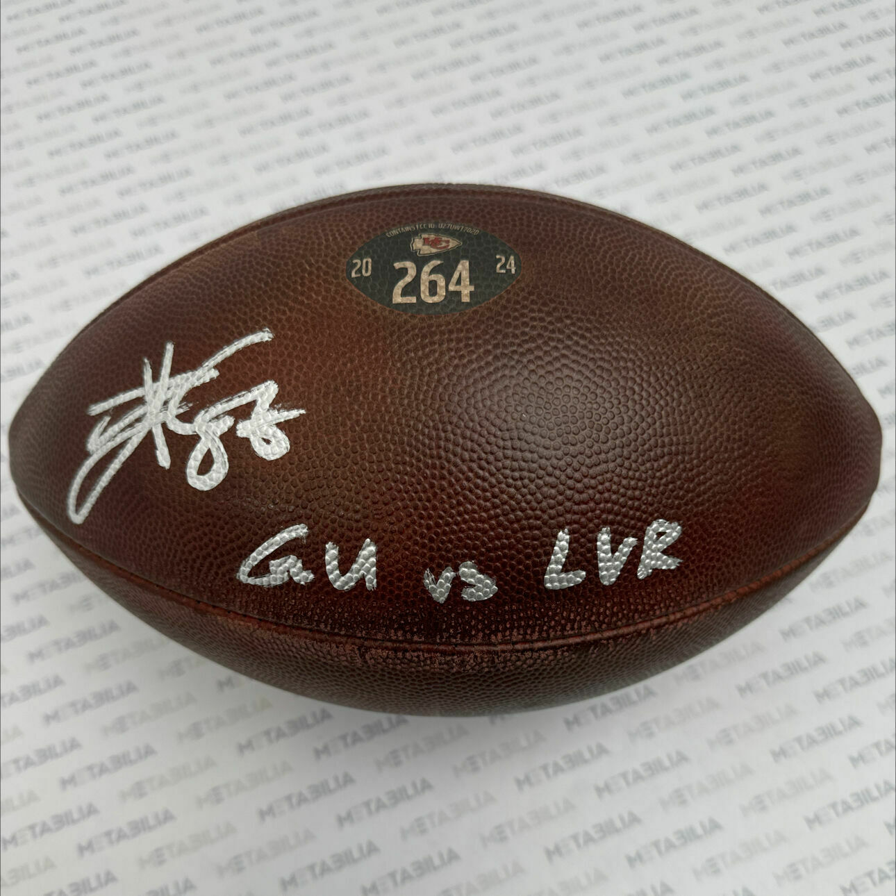Kelce Signed & Inscribed Game-Used Ball #264 vs LVR