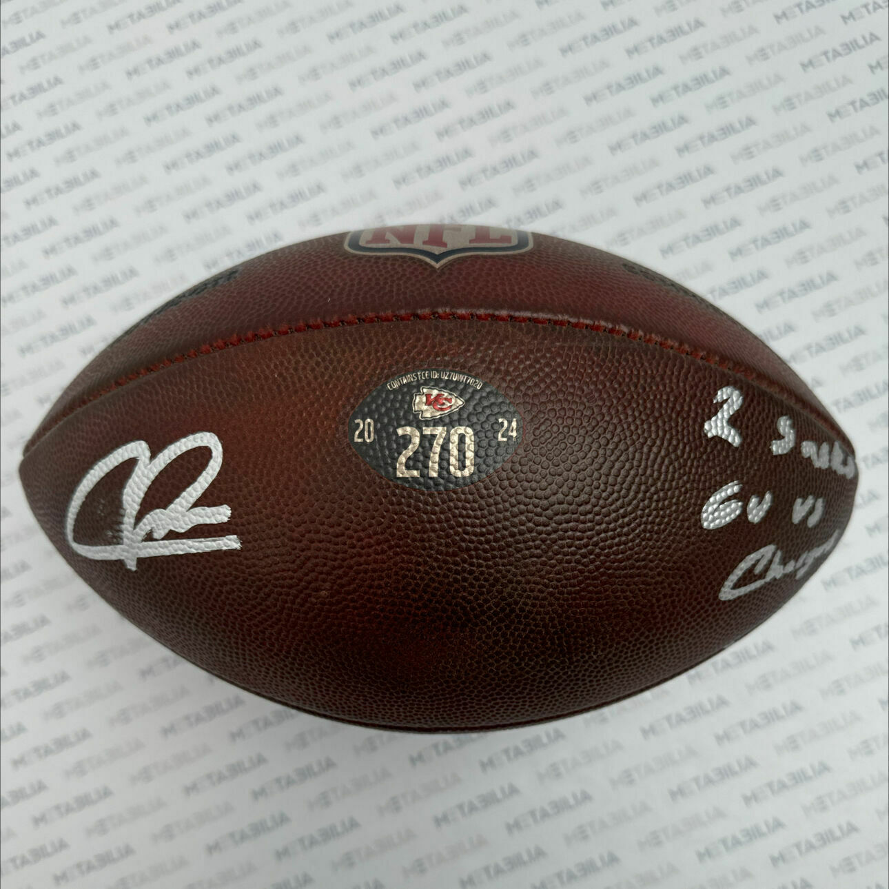 Jones Signed & Inscribed Game-Used Ball #270 vs Chargers
