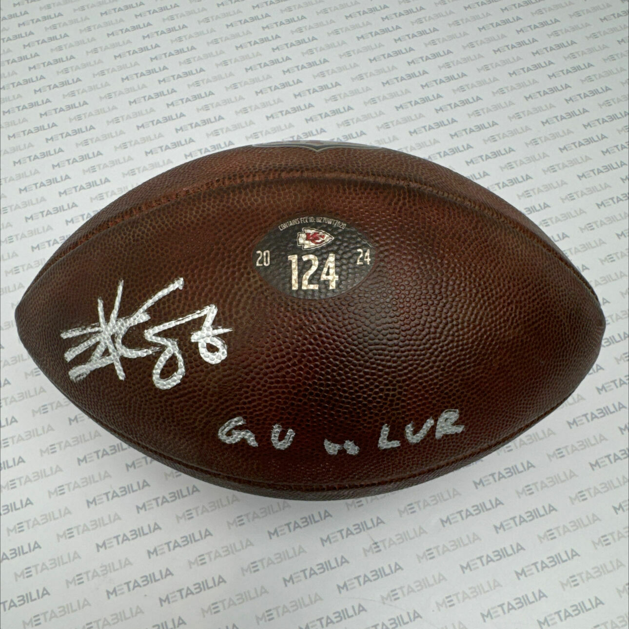 PHOTOMATCHED Kelce signed & Inscribed Game-Used Ball #124 vs LVR