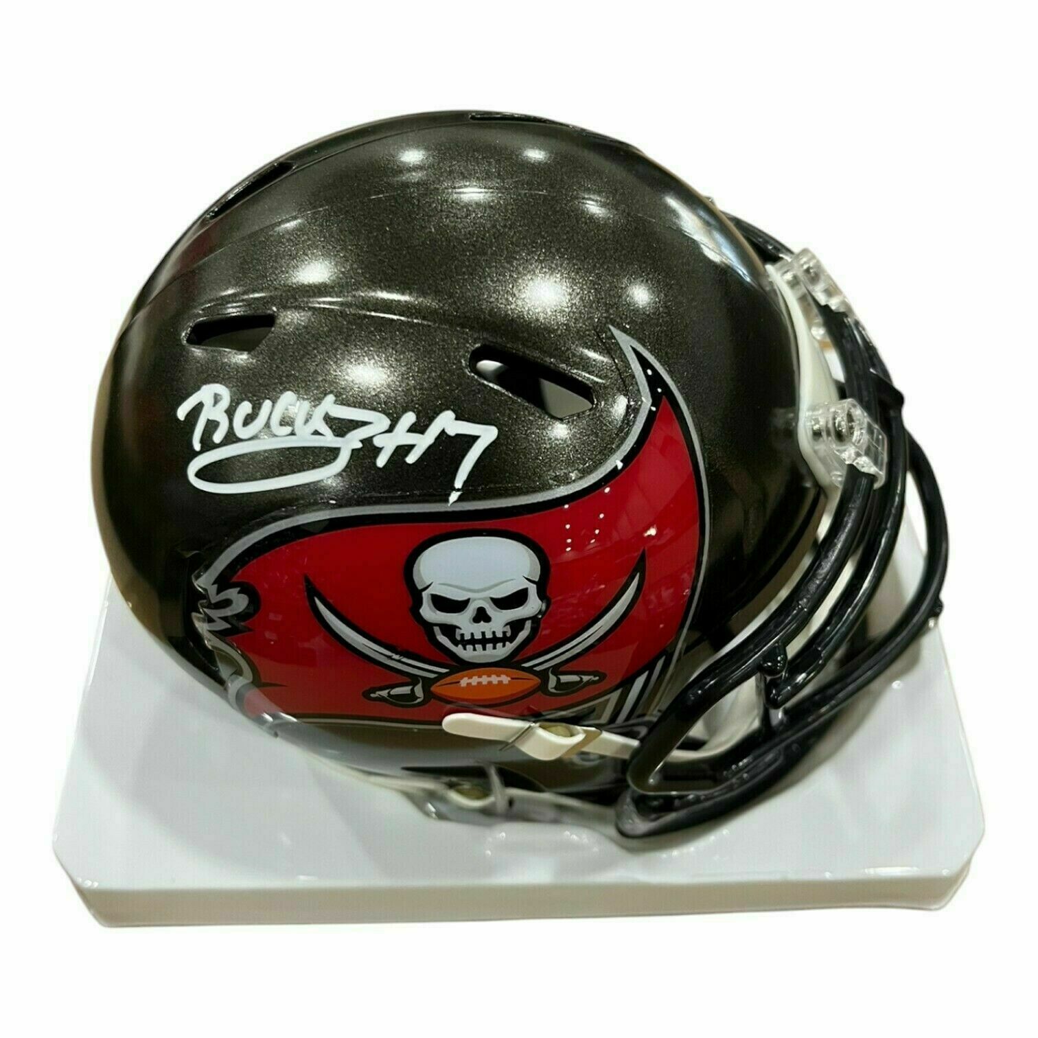 Bucky Irving Autographed Riddell Pewter Mini Helmet - BAS QR