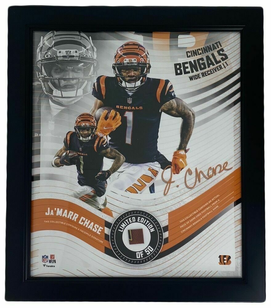 Ja'MARR CHASE Bengals "Running" Framed 15" x 17" Game Used Football Collage LE 50