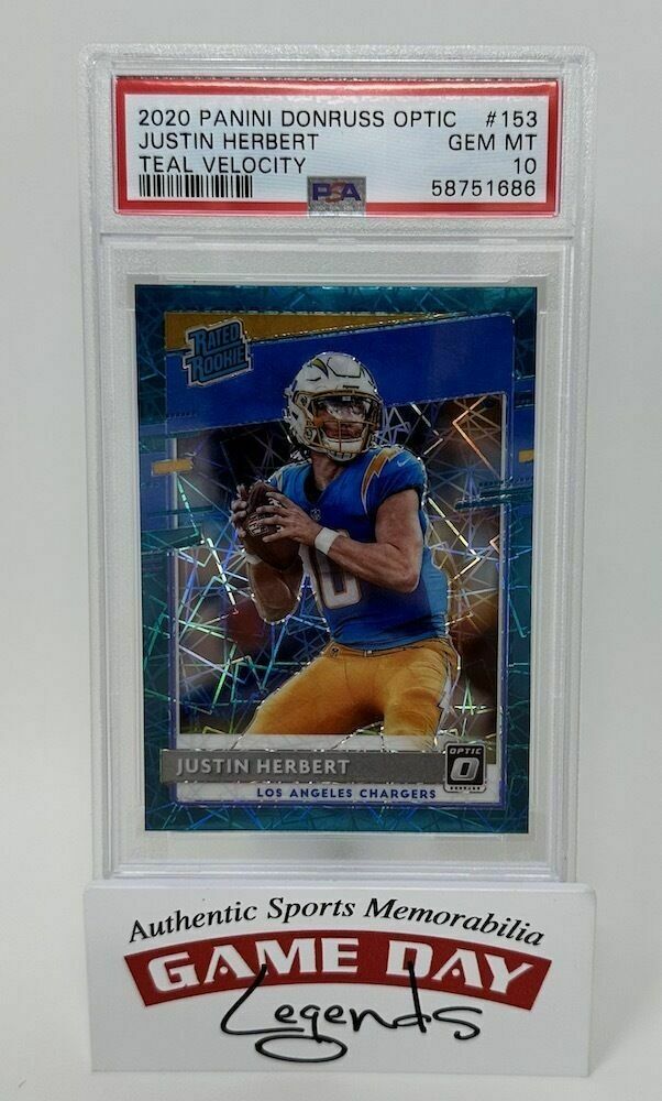 Justin Herbert 2020 Panini Donruss Optic NFL Teal Velocity SSP #153 PSA 10