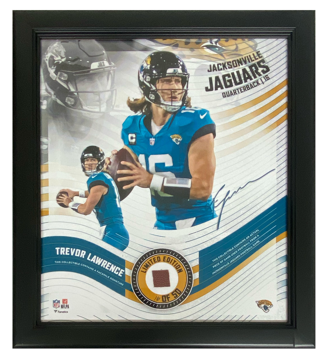 Trevor Lawrence Jaguars Framed 15" x 17" Game Used-Football Collage LE 16/50