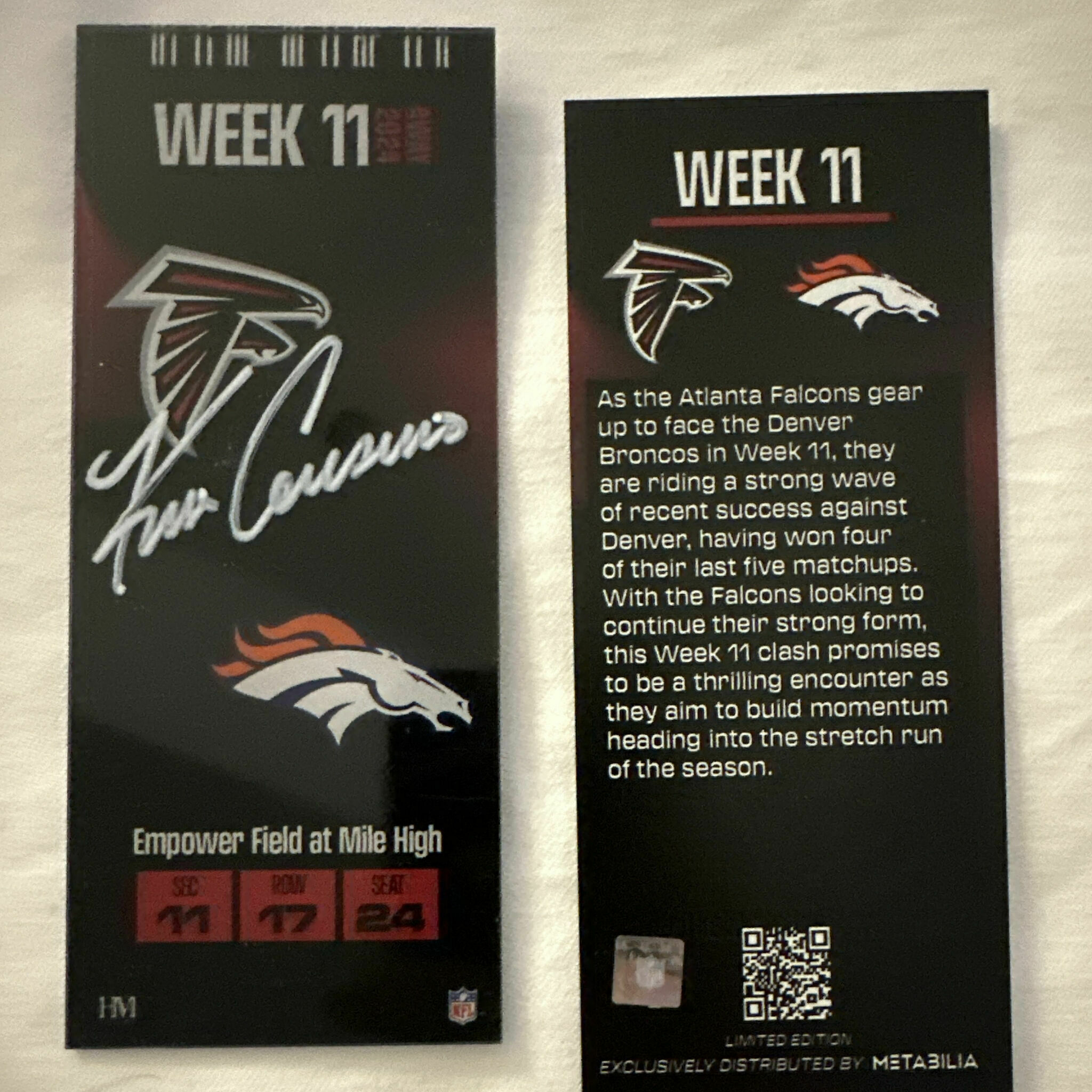 Cousins Autographed Week 11 Commemorative Ticket