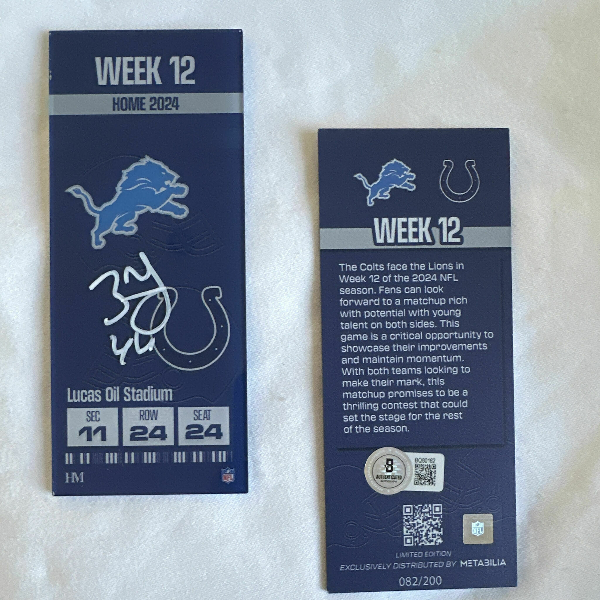 Zaire Franklin Signed Commemorative Ticket - Week 12