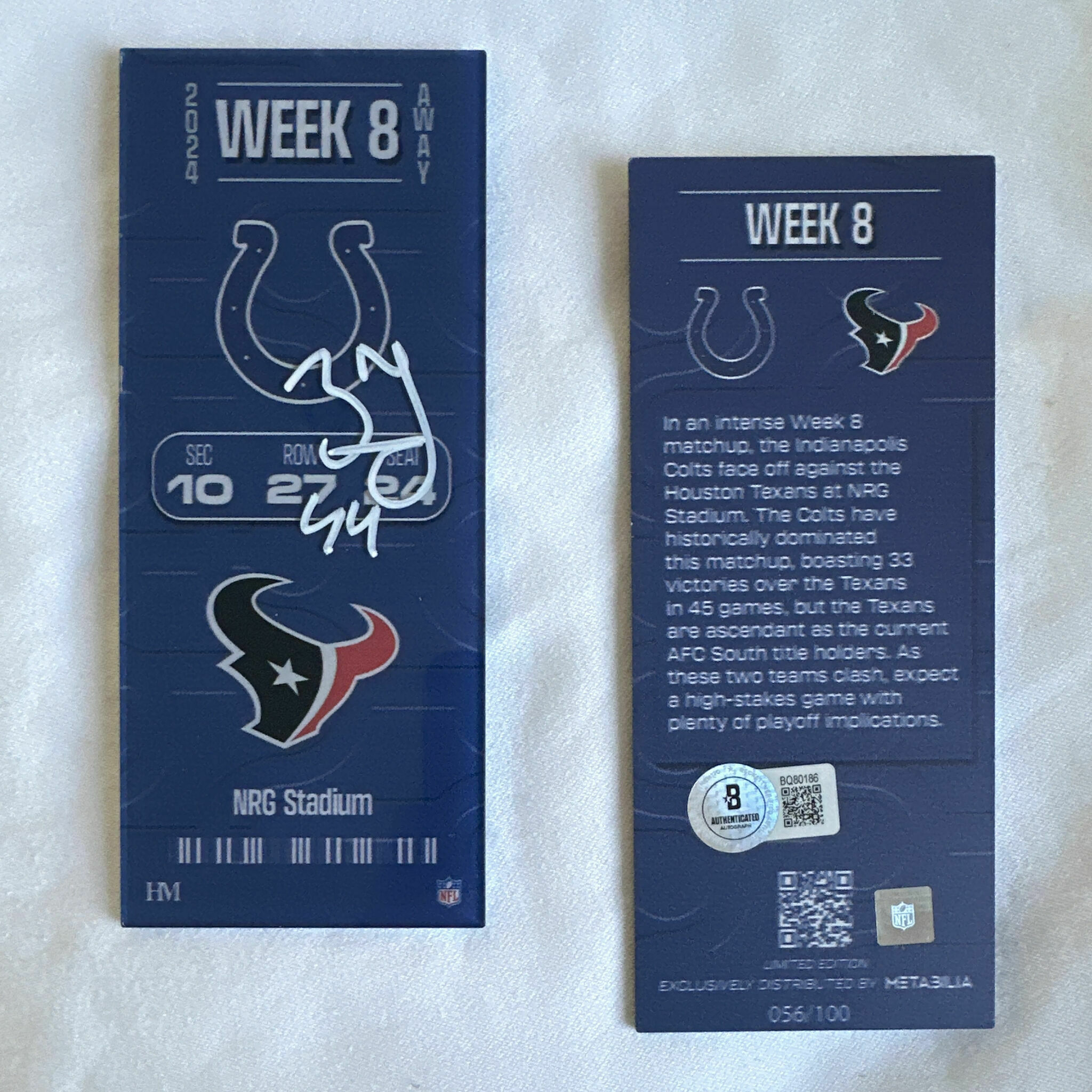 Zaire Franklin Signed Commemorative Ticket - Week 8