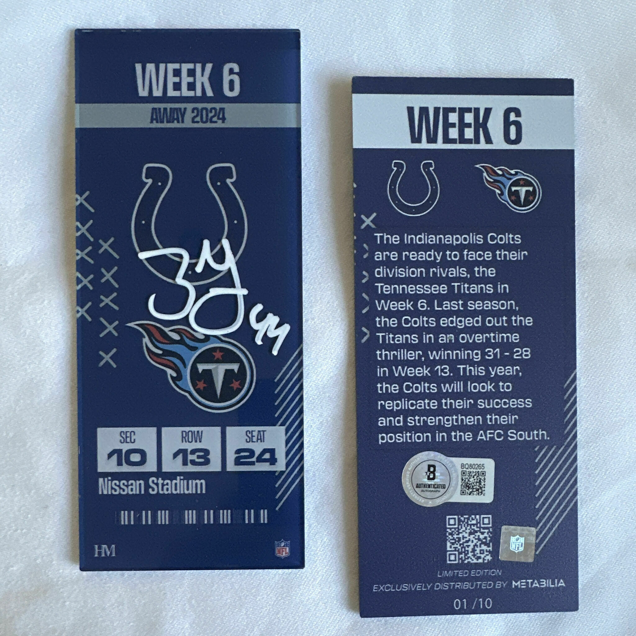 Zaire Franklin Signed Commemorative Ticket - Week 6