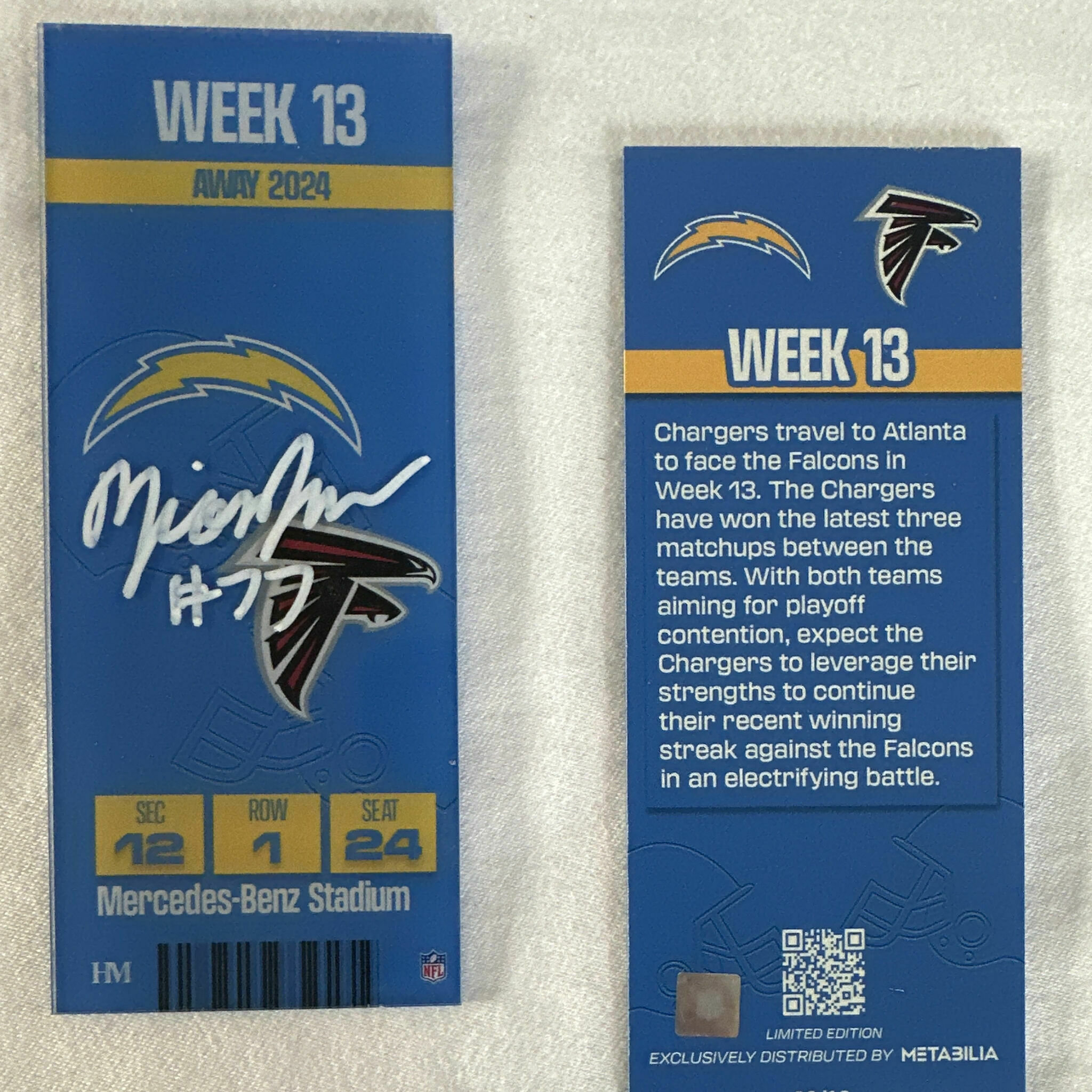 Zion Johnson Signed Week 13 Commemorative Ticket