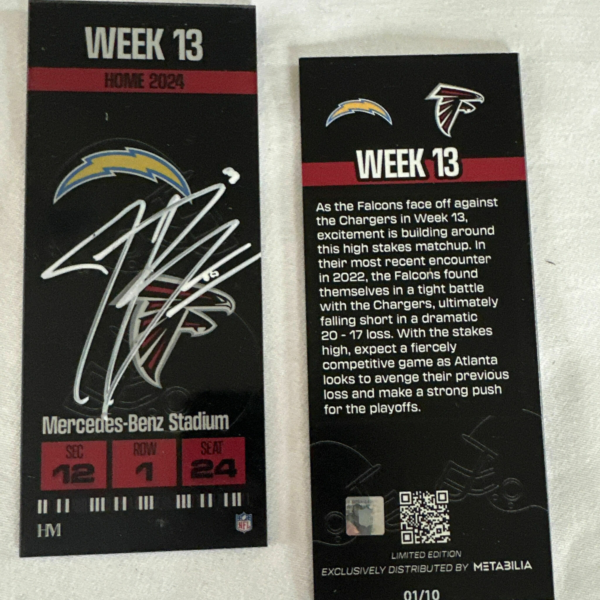 Bates Autographed Week 13 Commemorative Ticket
