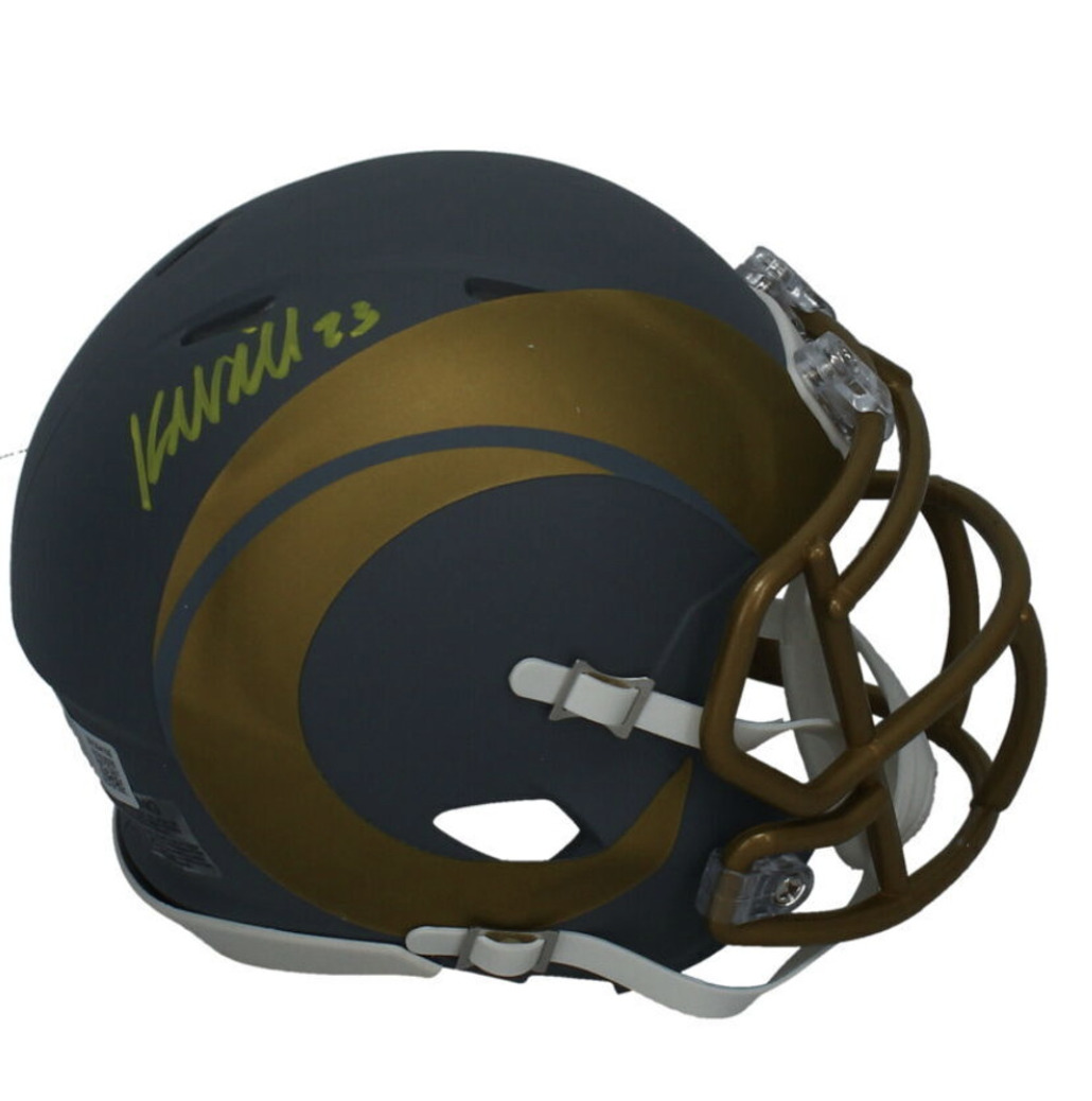 Kyren Williams Autographed (In Yellow) Rams Slate Mini Speed Helmet Beckett