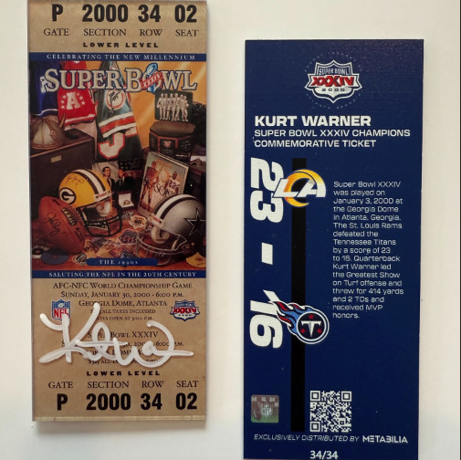 Kurt Warner Signed Super Bowl XXXIV Commemorative Ticket