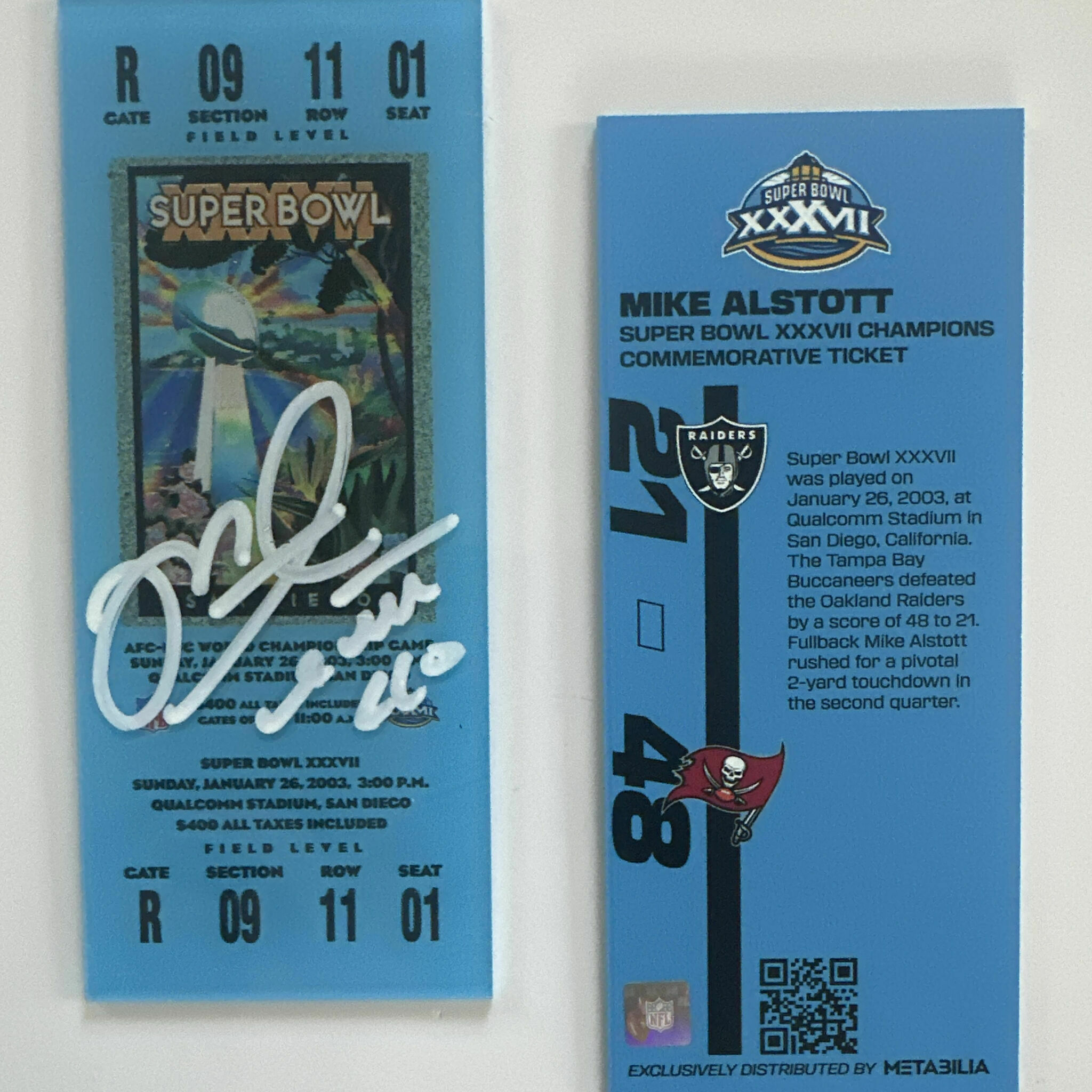Mike Alstott Signed Super Bowl XXXVII Commemorative Ticket