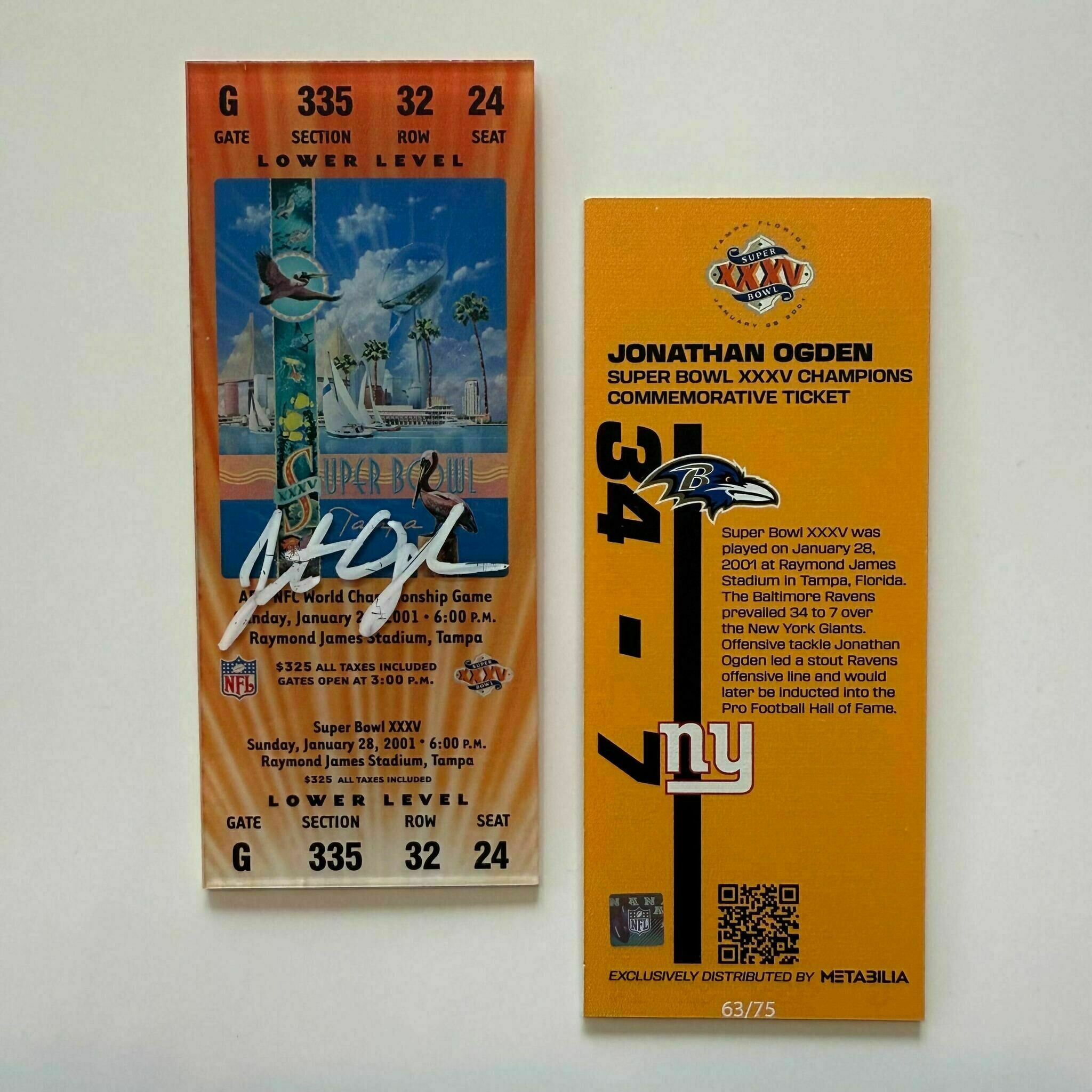 Jonathan Ogden Signed Super Bowl XXXV Commemorative Ticket