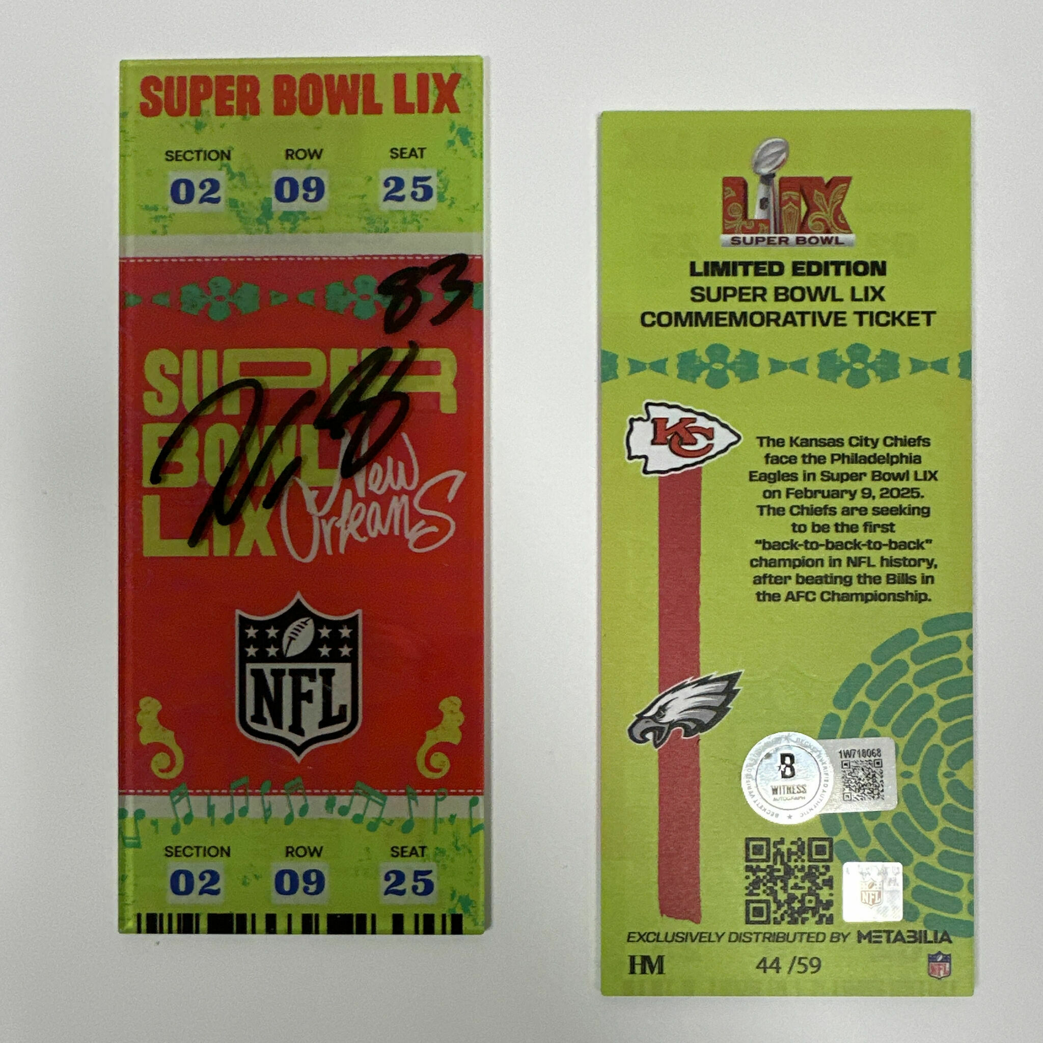 Noah Gray Signed Super Bowl LIX Commemorative Ticket