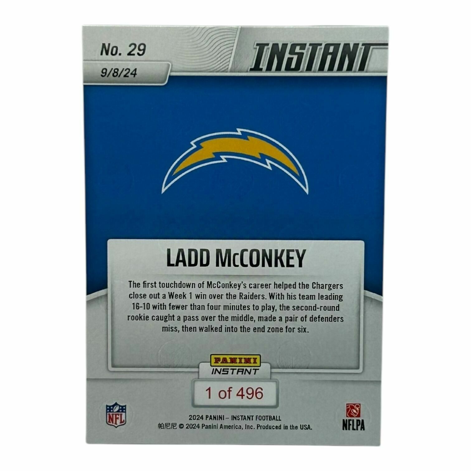 Ladd McConkey 2024 Panini Instant First Career TD NFL Debut Rookie Card 9/8/24 - 1 of 496