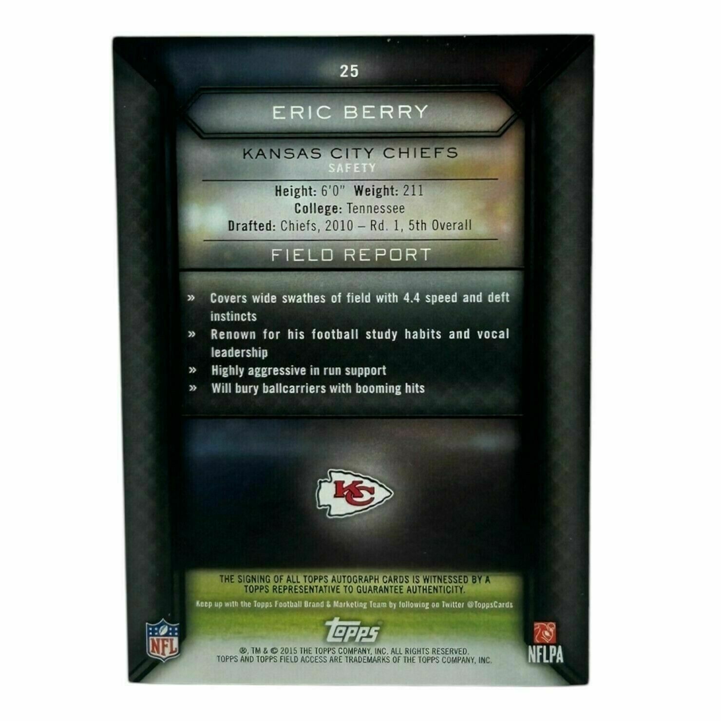 Eric Berry 2015 Topps Football Field Access Autograph Trading Card