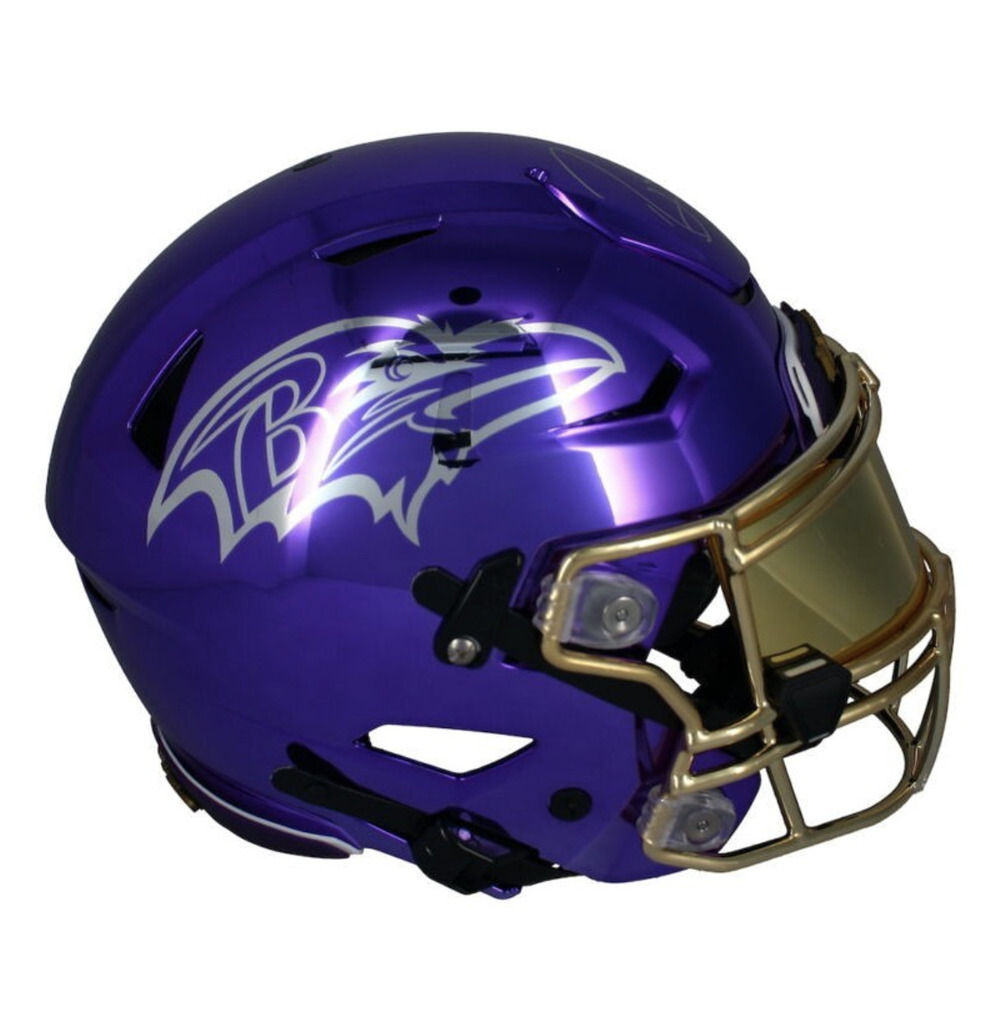 Ray Lewis Autographed Ravens Purple / Gold Chrome SpeedFlex Helmet Beckett
