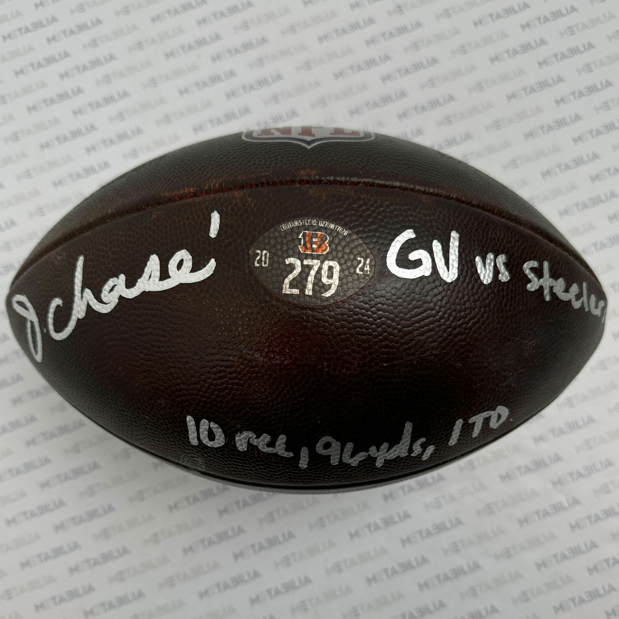 #1 Chase Signed & Inscribed Game-Used Ball #279 vs Steelers