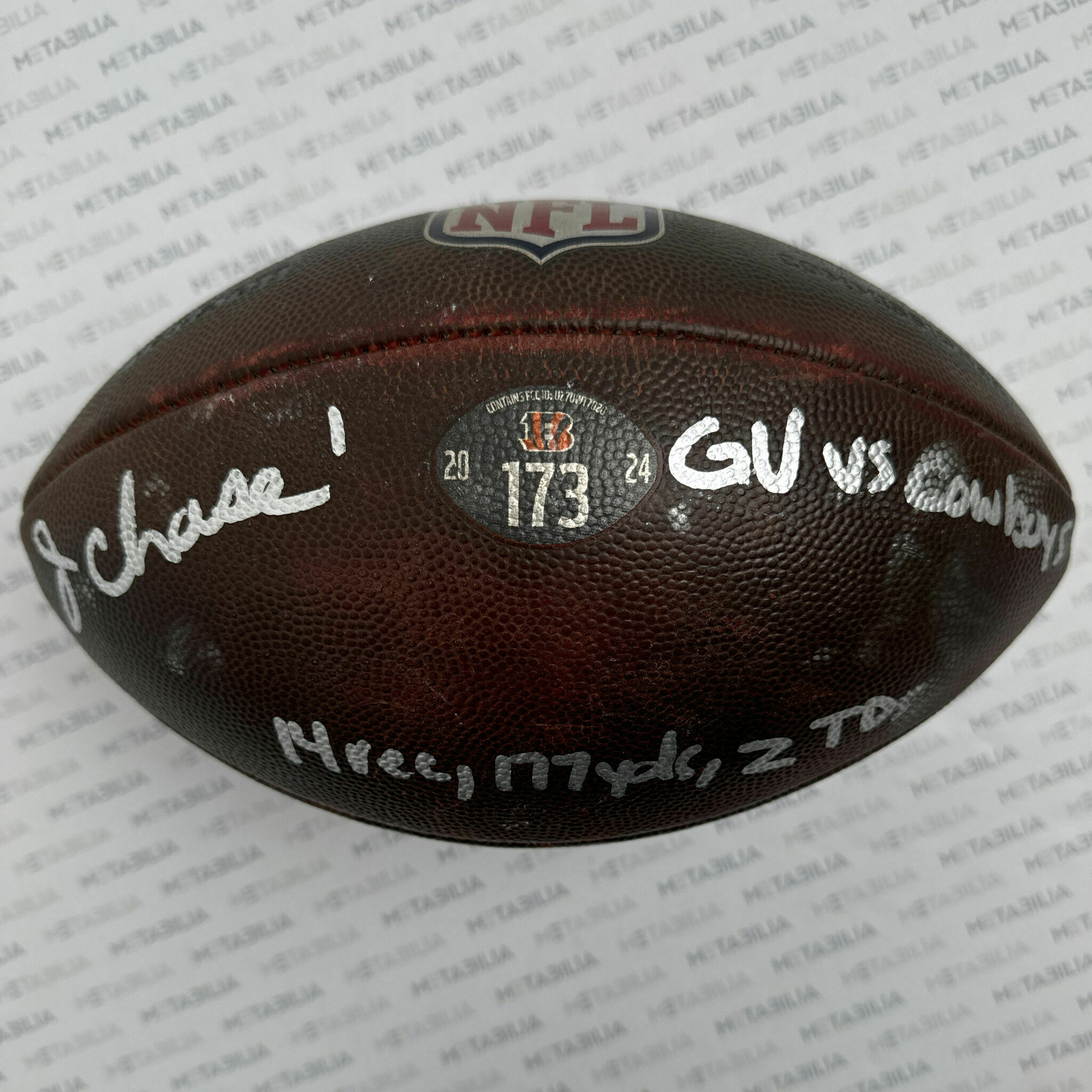 #1 Chase Signed & Inscribed Game-Used Ball #173 vs Cowboys