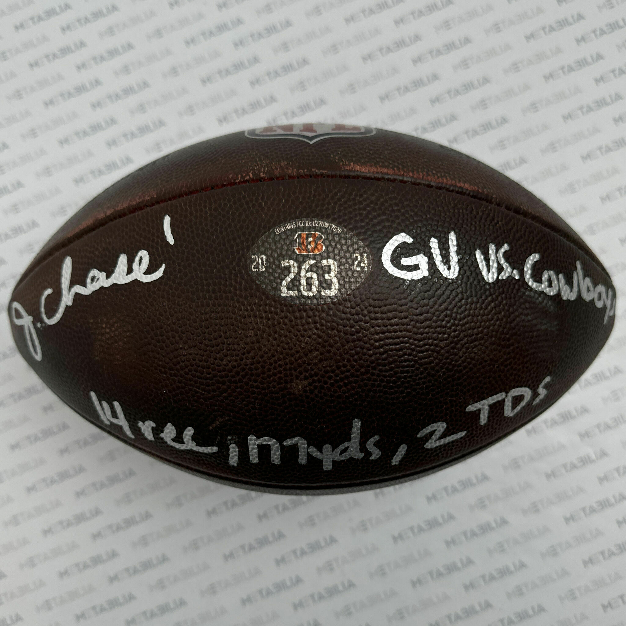 #1 Chase Signed & Inscribed Game-Used Ball #263 vs Cowboys