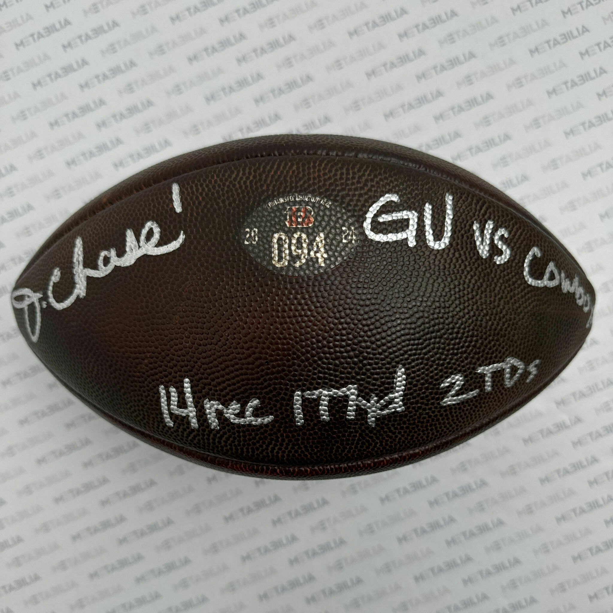 #1 Chase Signed & Inscribed Game-Used Ball #094 vs Cowboys
